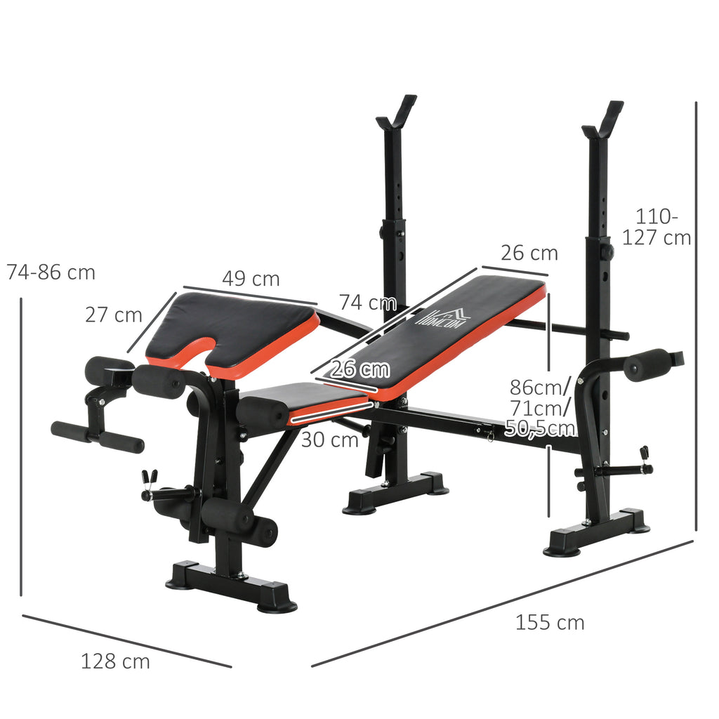 HOMCOM Hantelbank ohne Gewichte, verstellbare Fitnessbank für zahlreiche Übungen,  Workout-Station, Stahl, Kunststoff, Schwarz+Rot