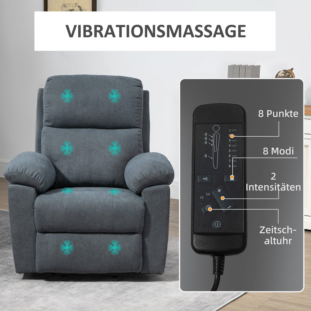 HOMCOM Massagesessel mit Aufstehhilfe, Pflegesessel mit Aufstehhilfe, 8 Vibrationsmotoren, inkl. Fernbedienung, grau