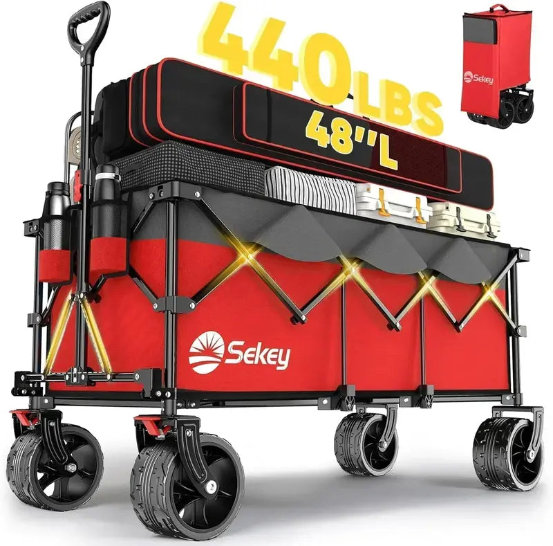 Sekey 48″ Extended Folding Travel Cart – 440 lb Load Rating, Multi-Use Garden & Transport Solution