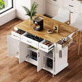 Rolling Kitchen Island Cart with Drop-Leaf Tabletop, Embossed Finish, Cabinet Doors, and Drawer Storage – White