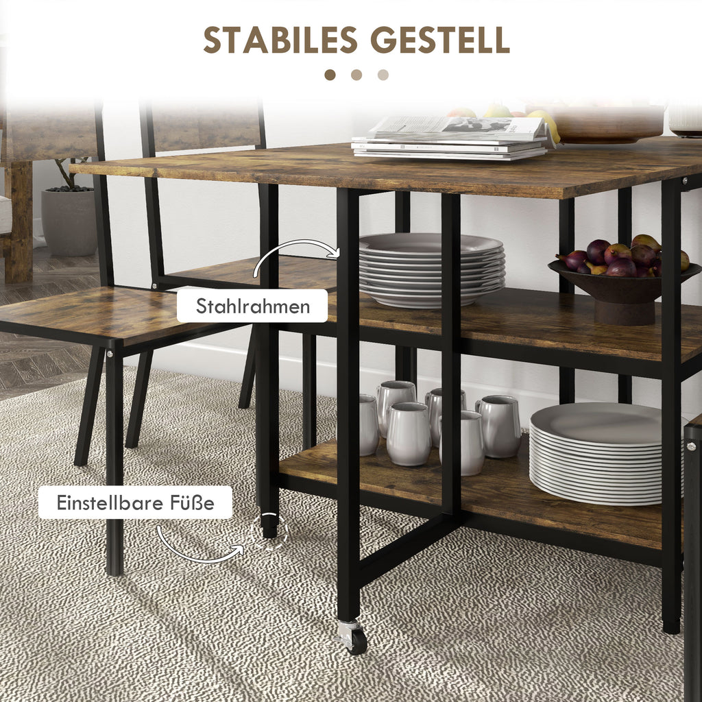 HOMCOM Esstisch Klapptisch klappbarer Esstisch, Industriedesign, 140 cm x 80 cm x 75 cm, Braun + Schwarz
