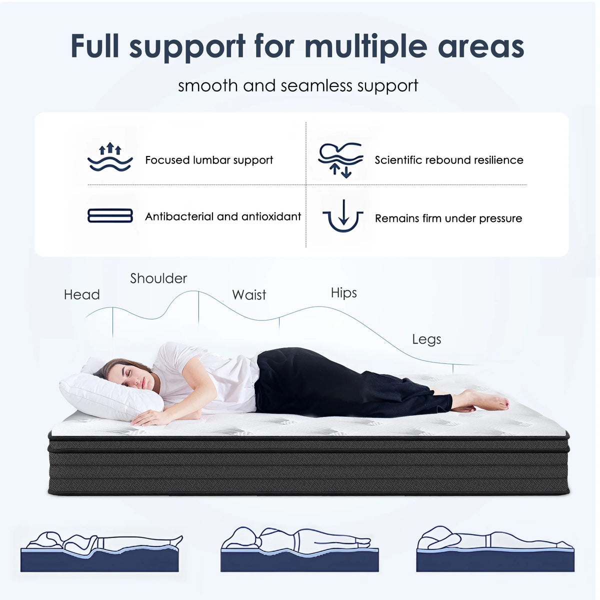SOGES Adult 10 in King Hybrid Mattress Memory Foam Mattress Medium Firm Pocket Spring Bed Mattress