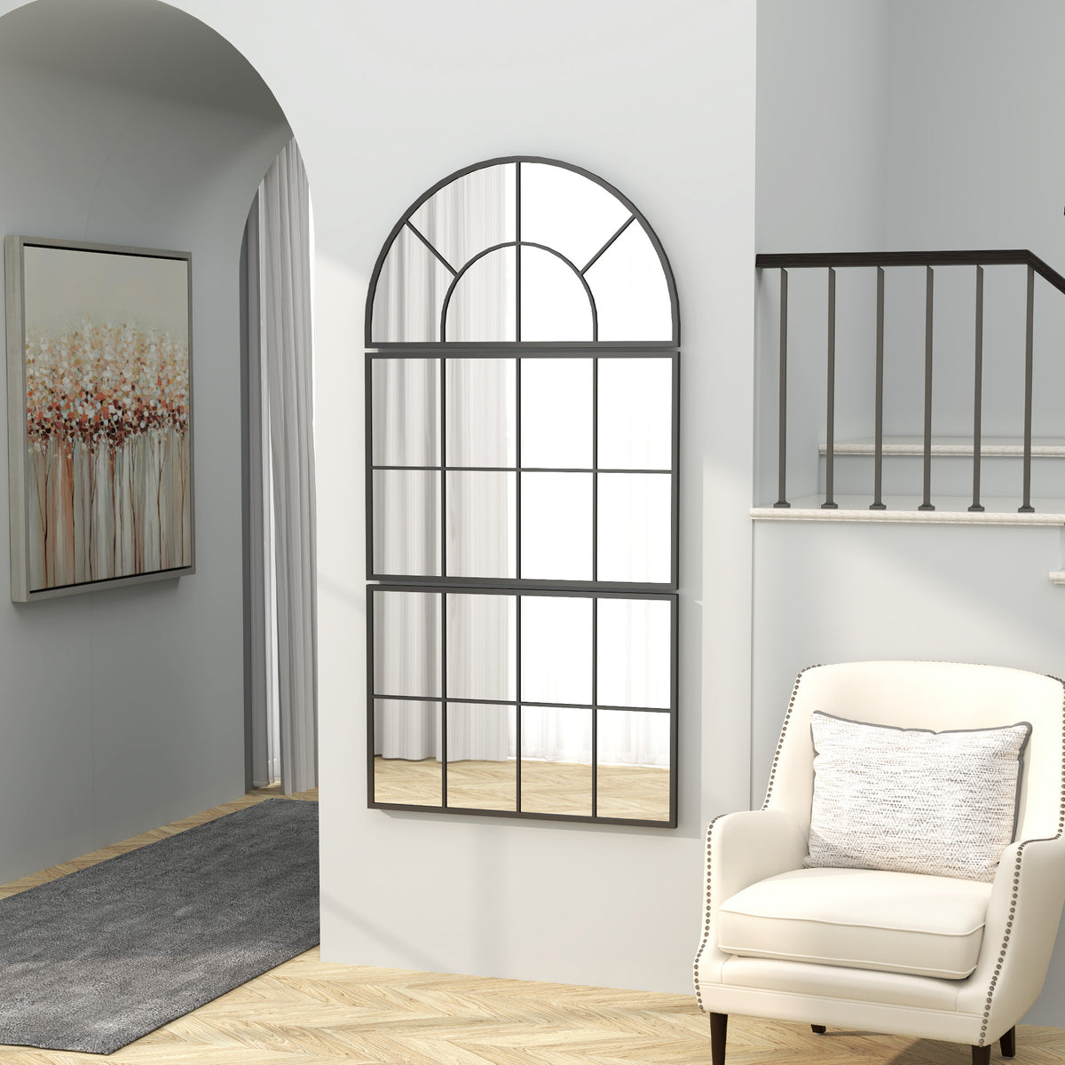 HOMCOM Wandspiegel, Fensterspiegel, dreiteilig, Metallrahmen, 76 x 53 cm, Schwarz