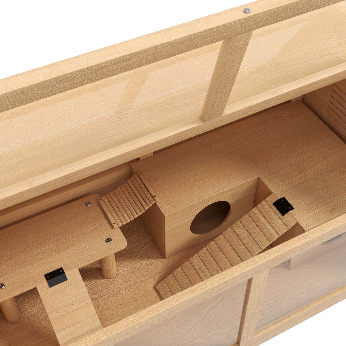 PawHut Hamsterkäfig für syrische Hamster und Zwerghamster, mit Plattform, Hängebrücke, Hütte, 85x45x44 cm