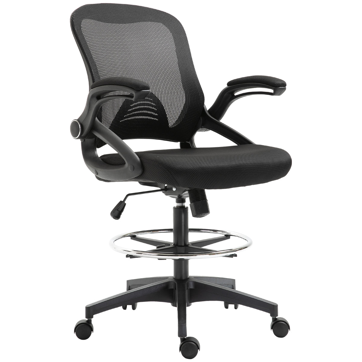 Vinsetto Bürosessel, Schreibtischstuhl, Stehfunktion, mit Fußablage, drehbarer Sitz, Stahl, schwarz, 64 x 60 x 106-126cm