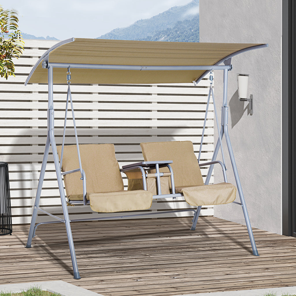 Outsunny Hollywoodschaukel Gartenschaukel Schaukel 2-Sitzer mit Sonnendach Beige 175 x 112 x 165 cm