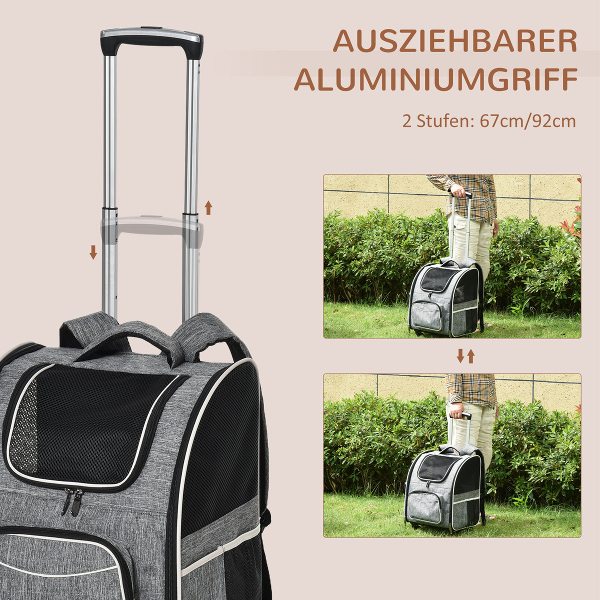 Pawhut 2-in-1 Hundetransporttasche Oxfordstoff Grau + Weiß + Schwarz