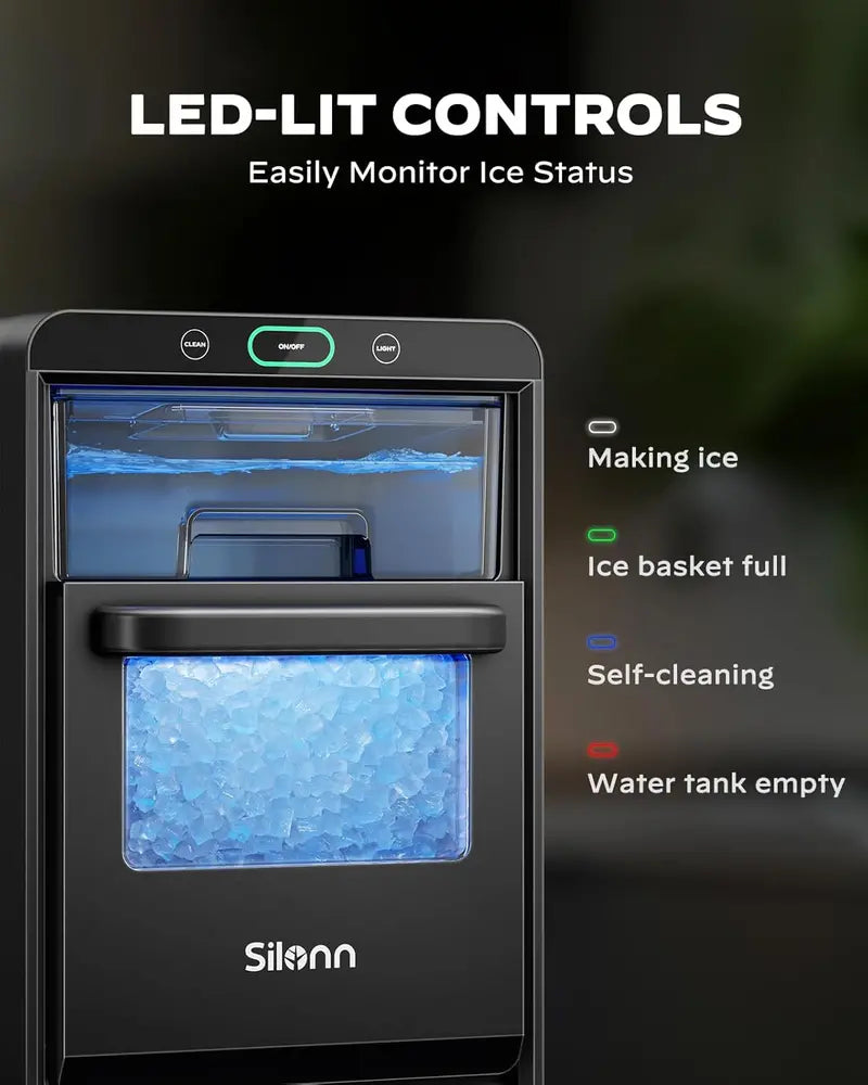 Silonn Countertop Nugget Ice Maker – Compact Design with Pull-Out Water Reservoir and Easy-Remove Ice Basket