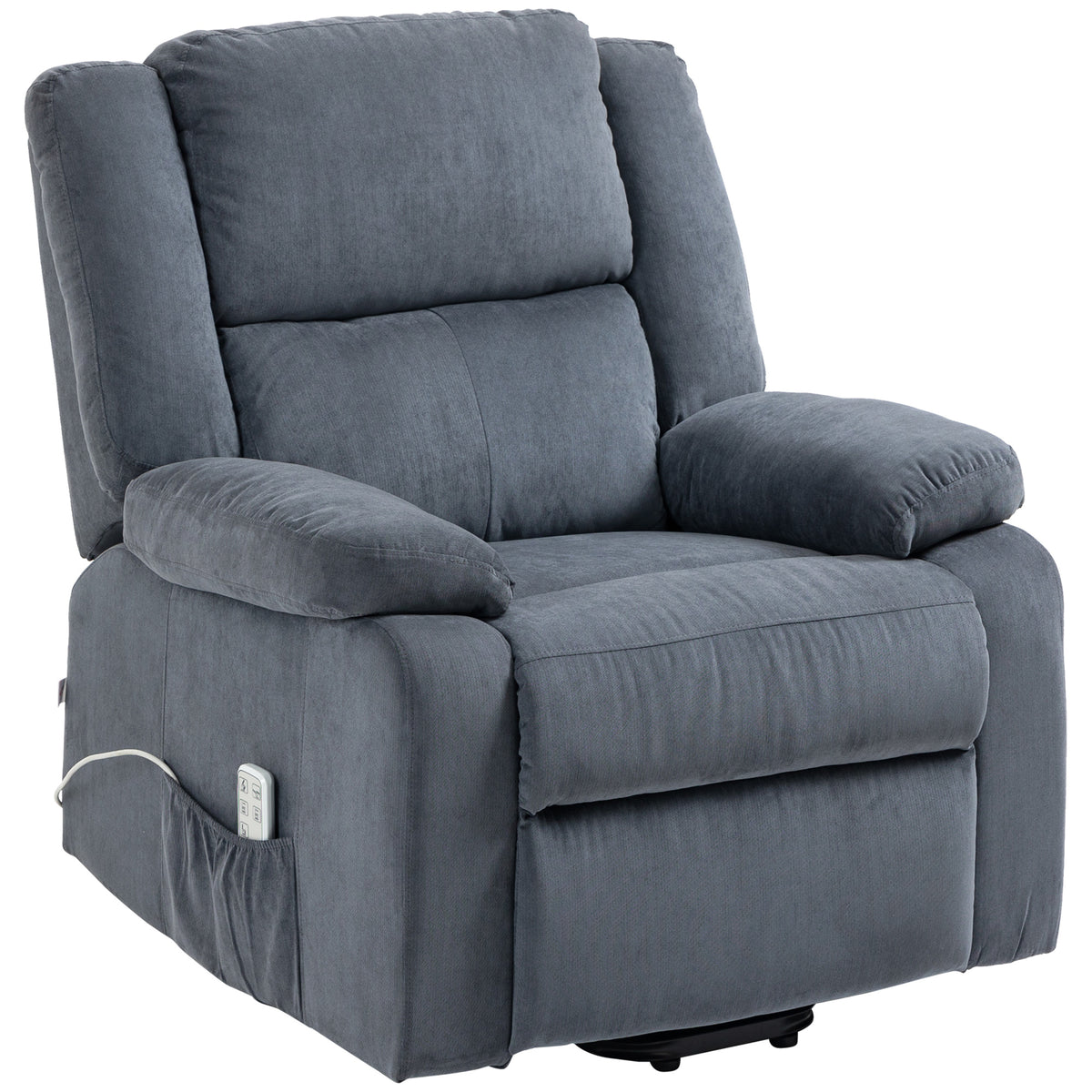 HOMCOM Aufstehsessel, Relaxsessel, mit Liegefunktion, Fernbedienung, Samtoptik, grau, 92 x 93 x 105 cm