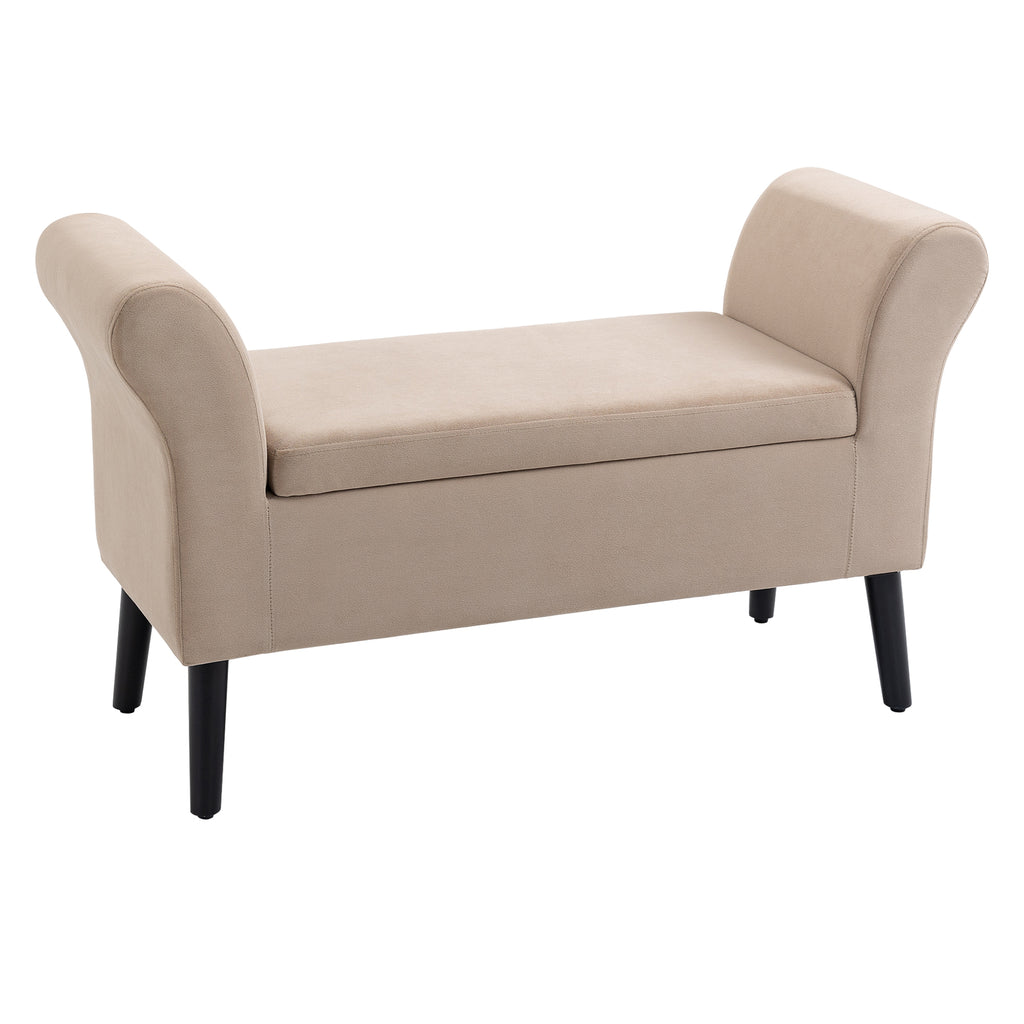 HOMCOM Polsterbank mit Stauraum, Truhenbank mit Armlehnen, 46 cm Sitzhöhe, samtartiges Polyester, 111,5 x 41 x 65 cm, Beige