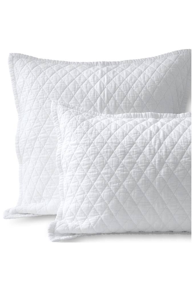 Solid Diamond Double Voile Pillow Sham - Lands' End - White - Std