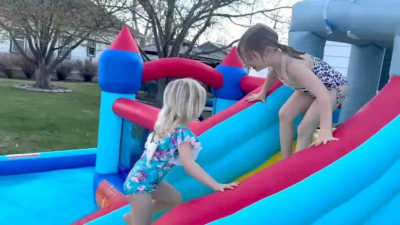ROOJER Crocodile Water Park 8-in-1 Inflatable Slide & Bounce House with Blower, Pool & Cannons for Kids