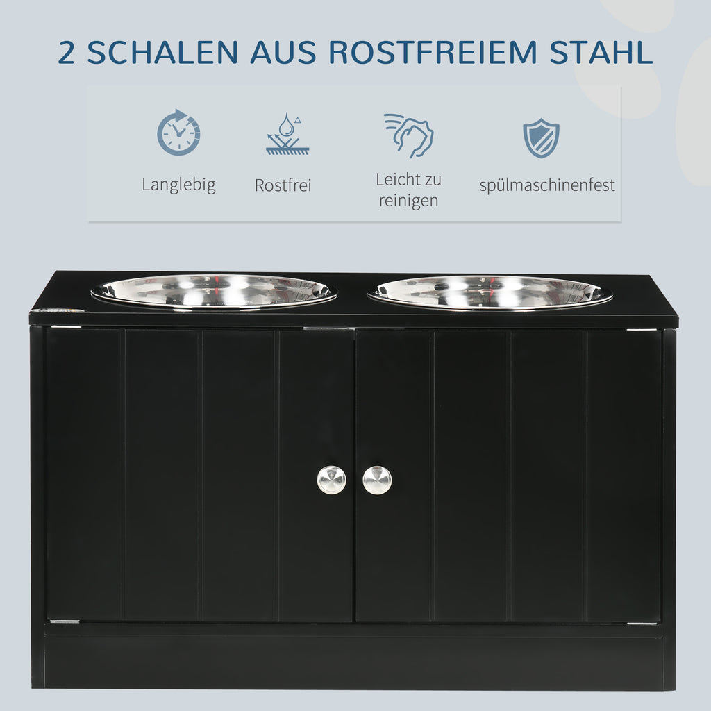 PawHut Erhöhte Futterstation mit 2 Edelstahlschüsseln und 44 L Stauraum, Magnettüren, für große Hunde, Schwarz