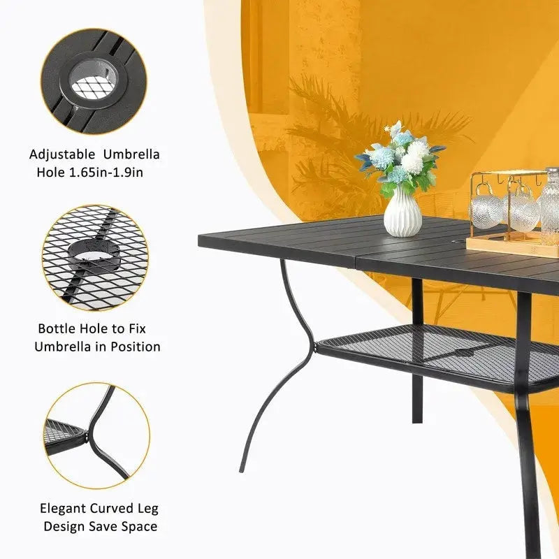 Wrought Iron Patio Dining Table – 59″ Rectangular Outdoor Surface