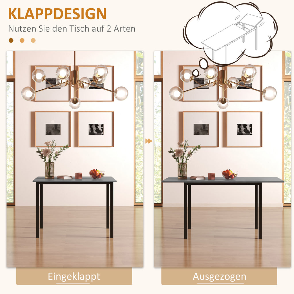 HOMCOM Esszimmertisch, Küchentisch, erweiterbar, für 6 Personen, 160x70, Dunkelgrau