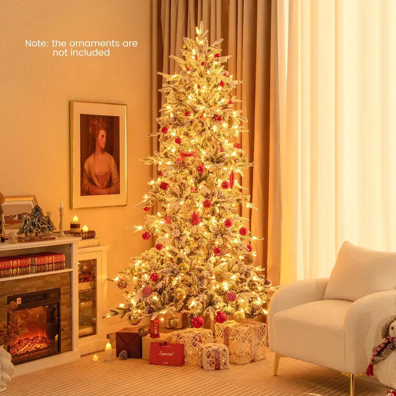 Pre-Lit Flocked Christmas Tree with Traditional Warm-White Incandescent Bulbs