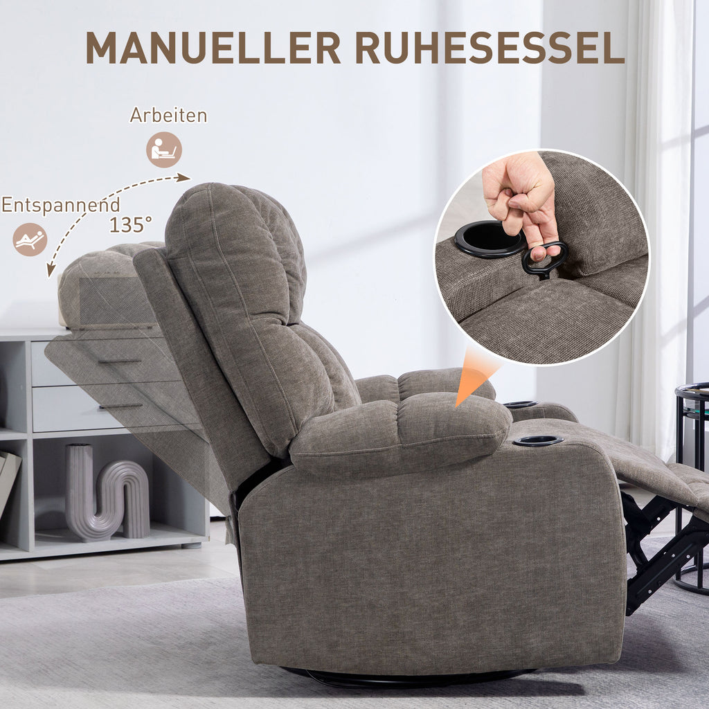 HOMCOM Relaxsessel mit Fußstütze, Loungesessel modern, drehbar, bis 150 kg, Stahlrahmen, 88x96x108cm, Hellbraun
