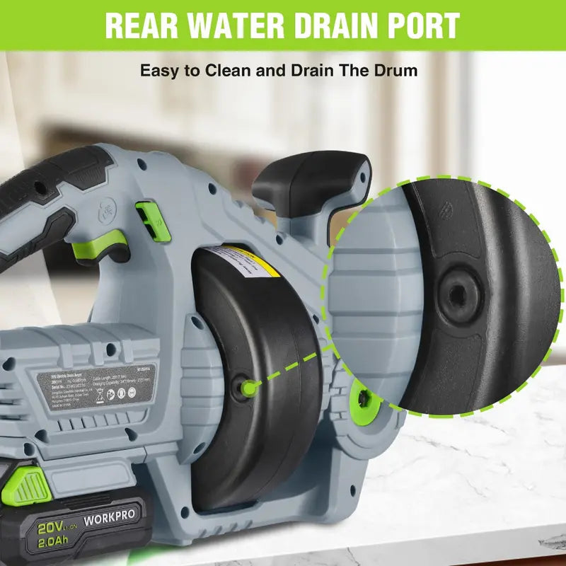 WORKPRO 20V Cordless Electric Drain Auger – 25-Foot Plumbing Snake with 2.0Ah Battery & Charger