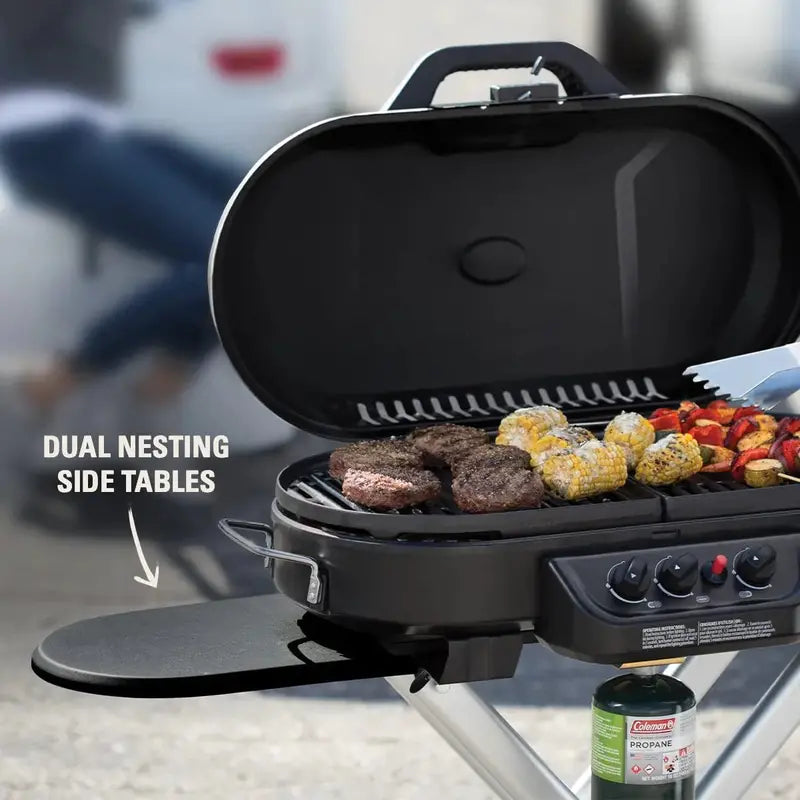 RoadTrip Portable Propane Grill with Three Adjustable Burners, InstaStart Ignition, and 20,000 BTU Output
