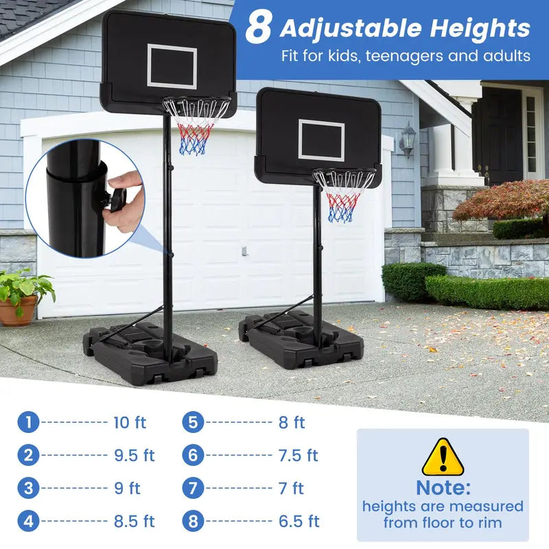 Outdoor-Ready Adjustable Basketball Goal – 6.5–10 ft Height Range & 44″ Shatterproof Backboard