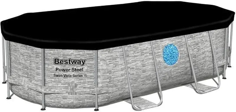 Power Steel Swim Vista II Above-Ground Pool – 14′ x 8'2″, 39.5″ Depth, Includes Filter Pump, Ladder & Pool Cover