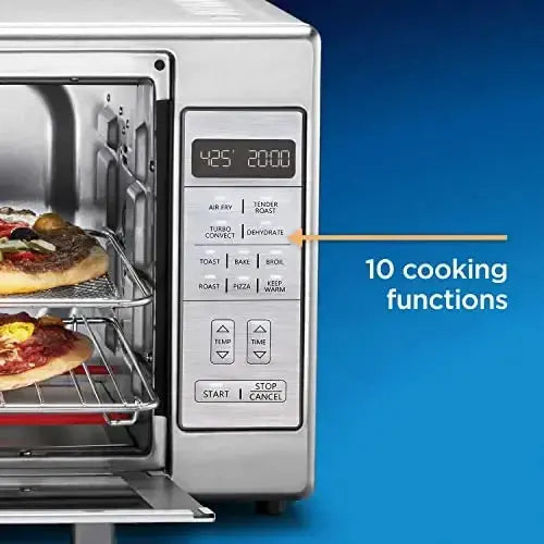 Oster Extra-Large 10-in-1 Air Fryer Oven — Fits Two 14-Inch Pizzas, Stainless Finish, Ideal for Entertaining