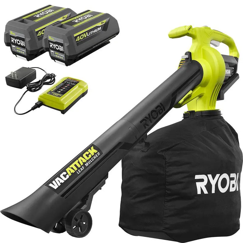 RYOBI RY40451-2B Cordless Leaf Vacuum & Mulcher – 40V, Includes Two 5.0 Ah Batteries and Charger