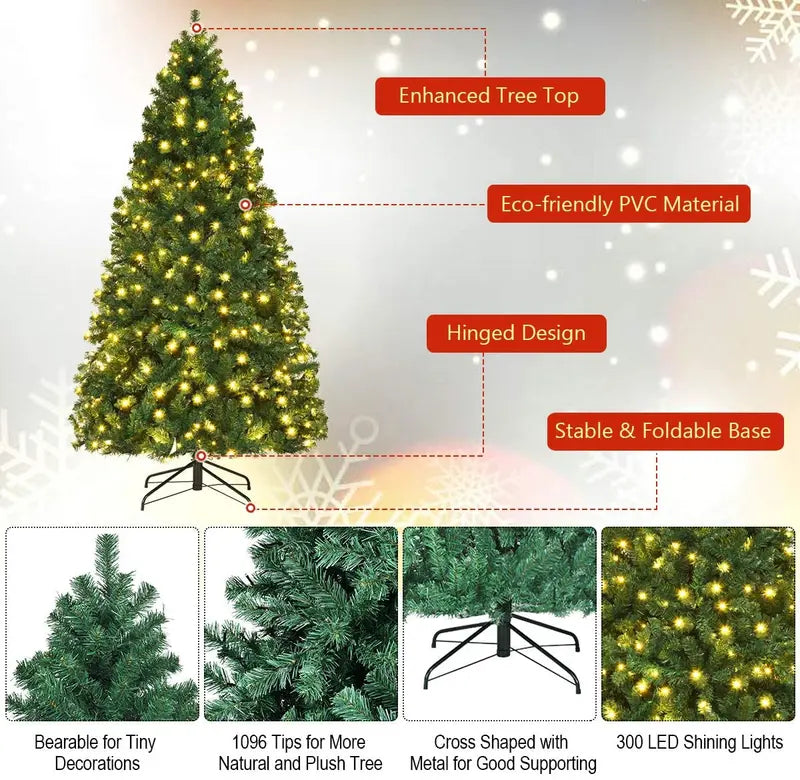 Premium Hinged Pre-Lit Artificial Spruce Christmas Tree