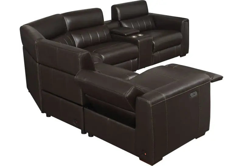 Power Reclining Leather Sectional Sofa – 4-Seat with USB/Outlets
