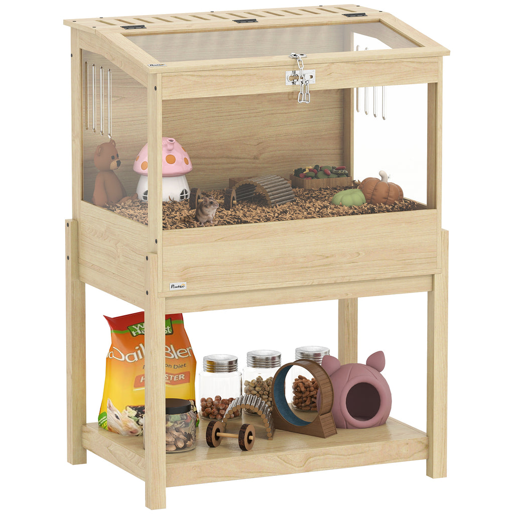 PawHut Hamsterkäfig 2 Etagen Nagerkäfig Kleintierkäfig mit klappbarem Deckel, groß 83,2 x 50 x 103 cm Naturholz