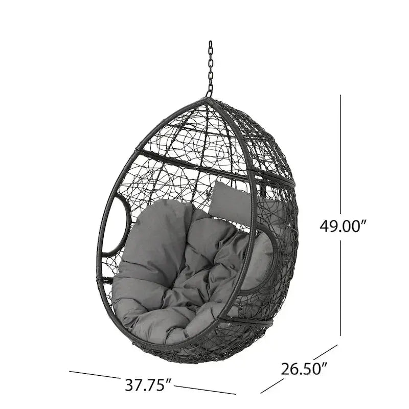Weatherproof Wicker Hanging Basket Chair – Hammock-Style Seat with Cushions, 300 lb Capacity