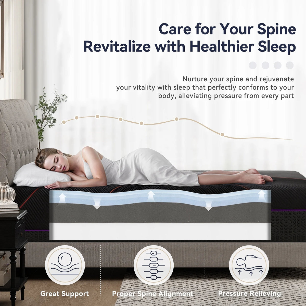 Sailvan Full Size Mattress, 12 in Memory Foam Mattress in a Box, Medium Firm Mattress Full Size with Upgrade 7 - Zone Support, Motion Isolation & Certipur - US for Pressure Relief, Black