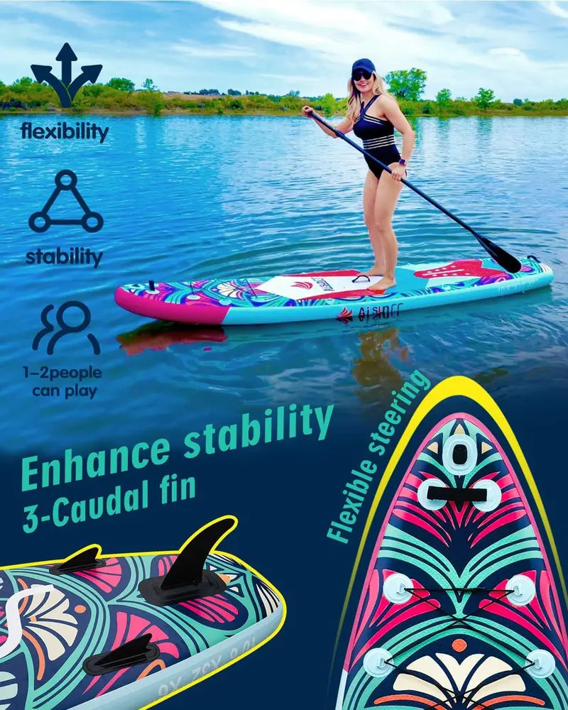 Wide Inflatable SUP Board Bundle – Comes with Carry Bag, Hand Pump, 10L Dry Bag & Height-Adjustable Paddle