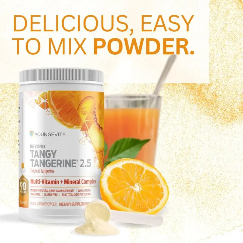Youngevity Beyond Tangy Tangerine 2.5 Powder, Tropical Tangerine Flavor, Ultimate Multi-Vitamin & Mineral Complex, Gluten-Free, 8,000 ORAC