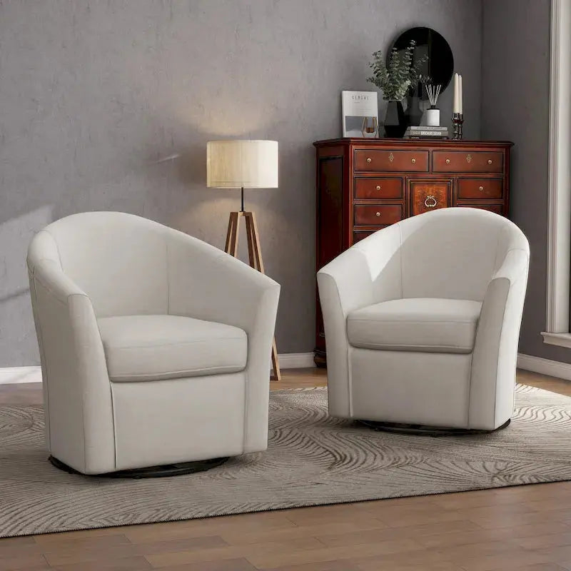 Set of 2 Modern Swivel Barrel Accent Chairs – Upholstered Living Room Seating