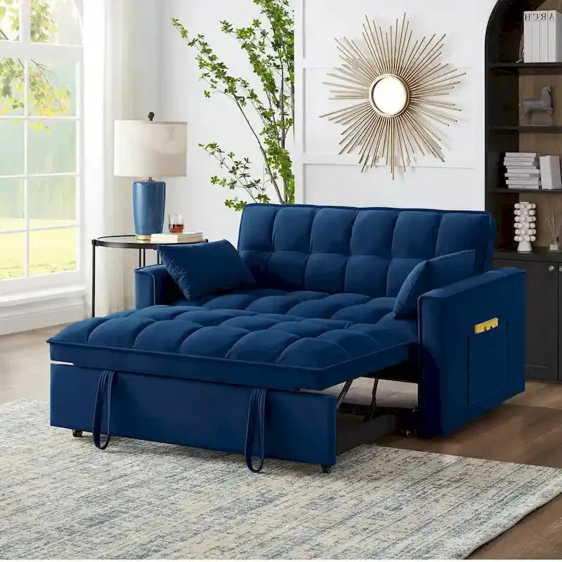 Versatile Tufted Loveseat Sofa Bed: Pull-Out Sleeper with Adjustable Backrest & Built-In Storage Pockets