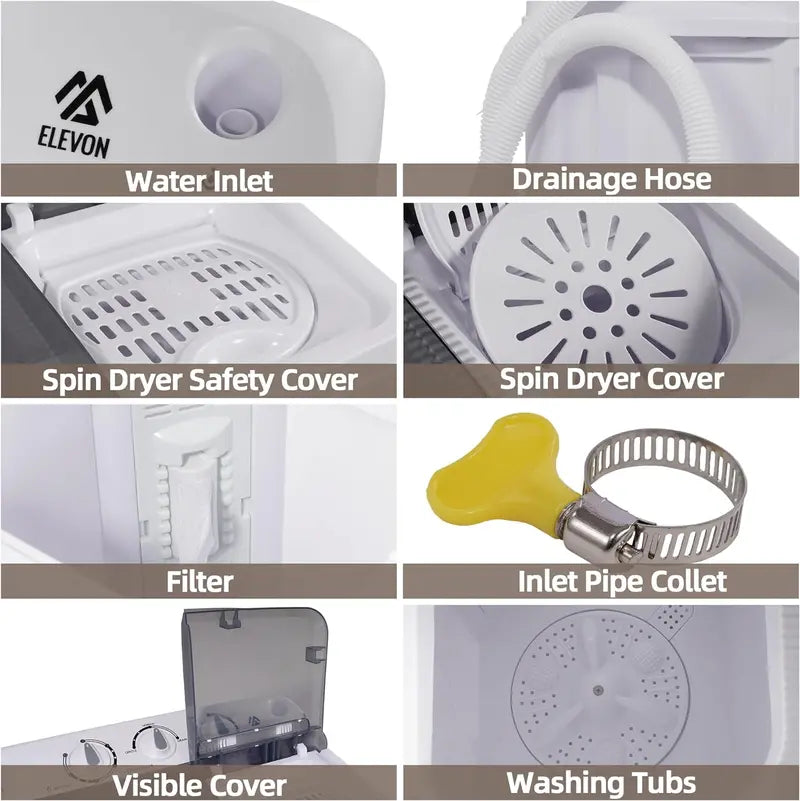 Portable Washing Machine – Twin Tub 17.6lbs, 11lbs Washer & 6.6lbs Spinner with Drain Pump for Apartments, Dorms, RVs