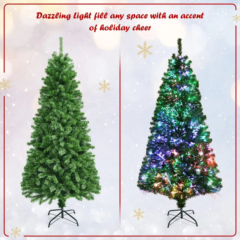 Pre-Lit Fiber Optic Artificial Christmas Tree – Premium Spruce Style with Sturdy Metal Stand