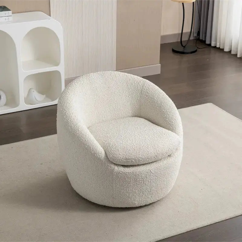 Modern Swivel Barrel Chair with 360° Rotation and Textured Bouclé Upholstery