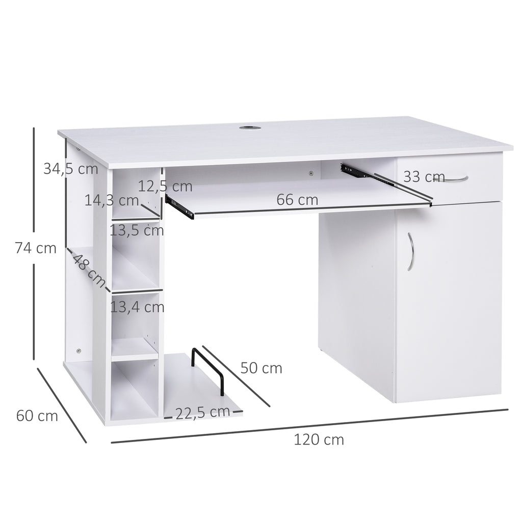 HOMCOM Computertisch Bürotisch Multimedia Schreibtisch mit Stauraum Schublade Tastaturablage MDF 120 x 60 x 74 cm Weiß