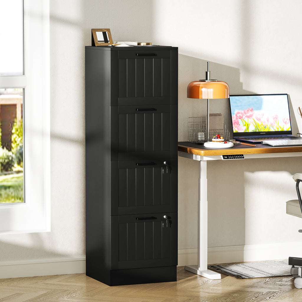 HOMCOM Aktenschrank mit 4 Schubladen mit verstellbarer Schienenführung und 2 Schlössern, aus Holz, 40x40x131 cm, Schwarz
