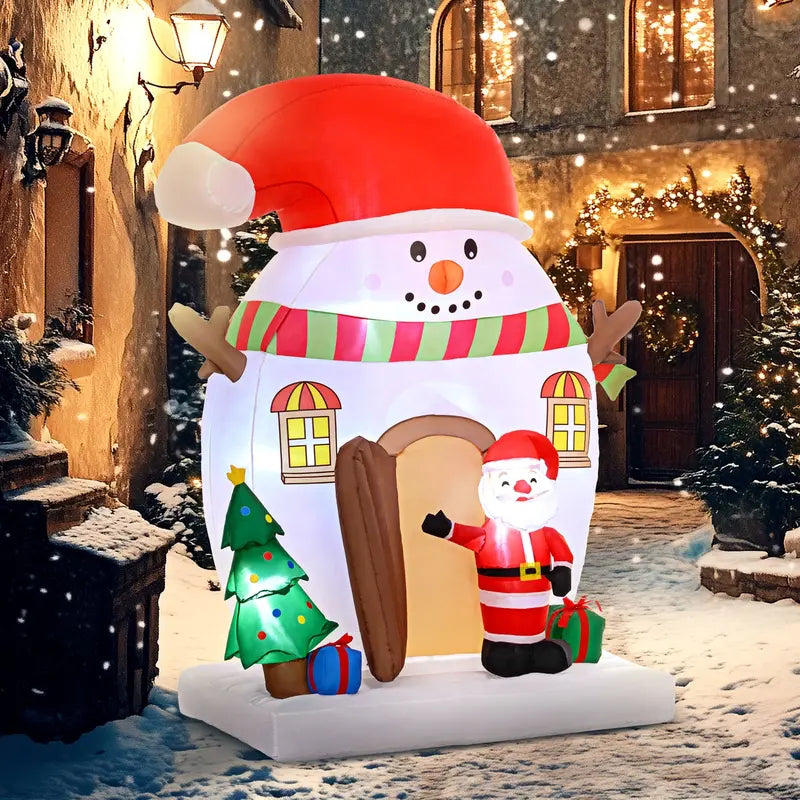 Outsunny 7.5FT Inflatable Christmas Set with Santa, Snowman, House & LED Lights – Indoor/Outdoor