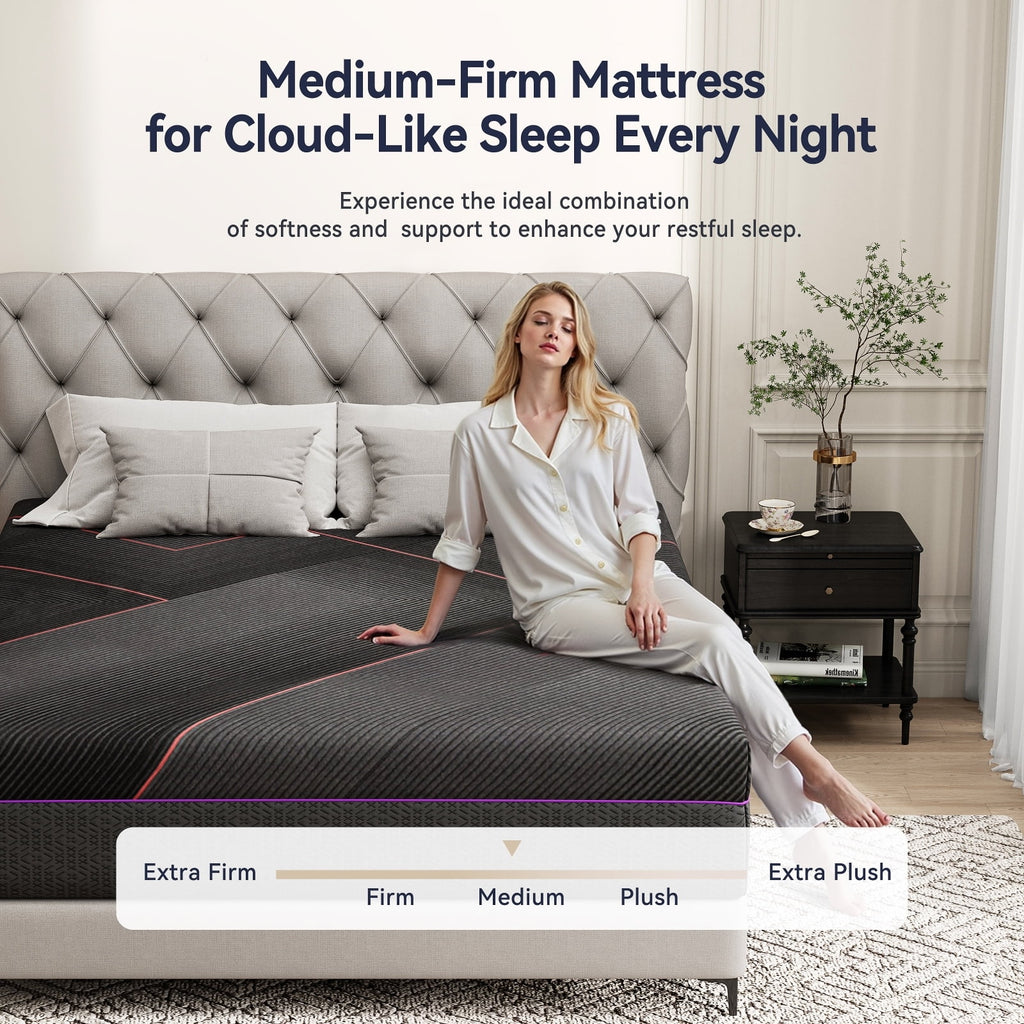 Sailvan Full Size Mattress, 12 in Memory Foam Mattress in a Box, Medium Firm Mattress Full Size with Upgrade 7 - Zone Support, Motion Isolation & Certipur - US for Pressure Relief, Black