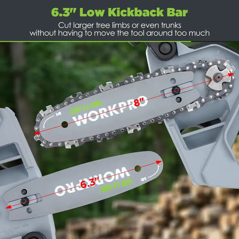WORKPRO 20V Brushless Cordless Compact Chainsaw – Includes 4.0Ah Battery & Replacement Chain