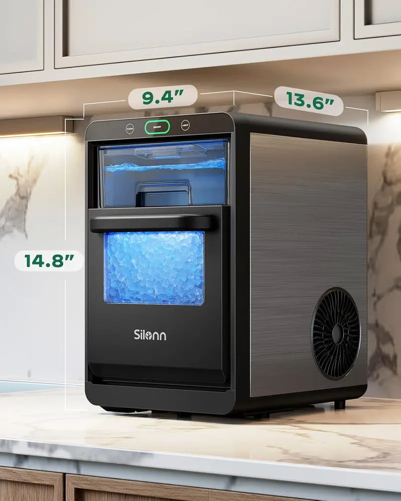 Silonn Countertop Nugget Ice Maker – Compact Design with Pull-Out Water Reservoir and Easy-Remove Ice Basket