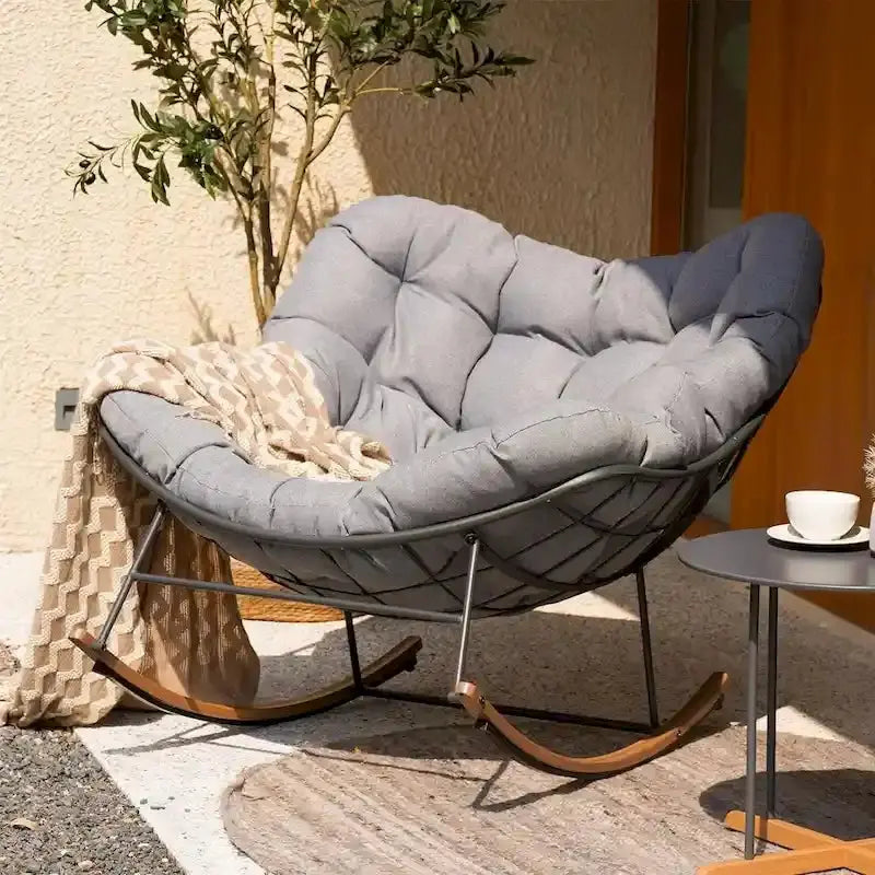 Oversized Outdoor Rocking Egg Chair – Indoor/Outdoor Lounge with Cushioned Upholstery