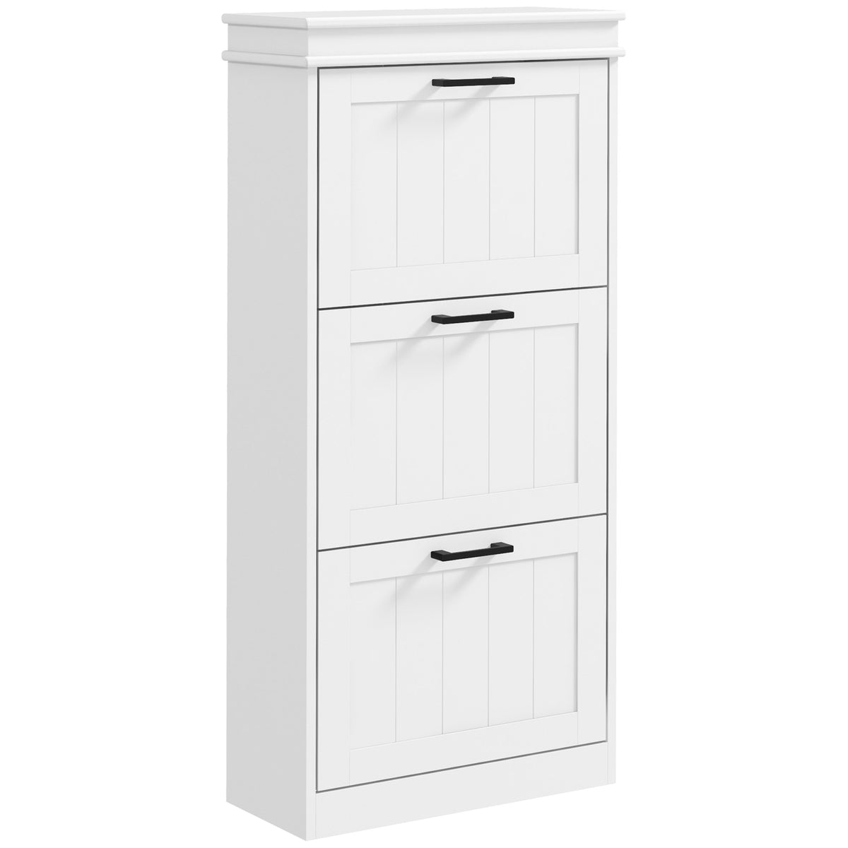 HOMCOM Schuhschrank, 3 Klapptüren 15 Paare, verstellbare Regale, für Eingang, Flur, 54 x 24 x 117,5 cm, weiß