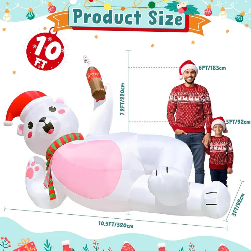 OurWarm 10FT Christmas Inflatable Polar Bear with LED Lights, Polyester, Easy Setup, Outdoor Yard Decor
