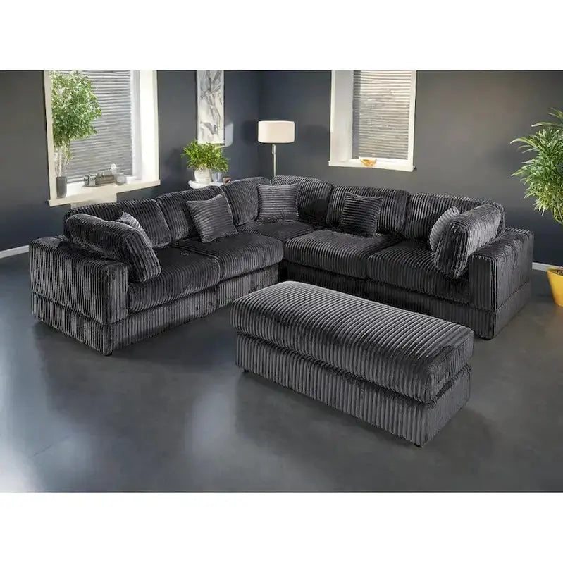 Modular L-Shaped Corduroy Sectional Sofa – 6-Piece DIY Configurable Upholstered Set