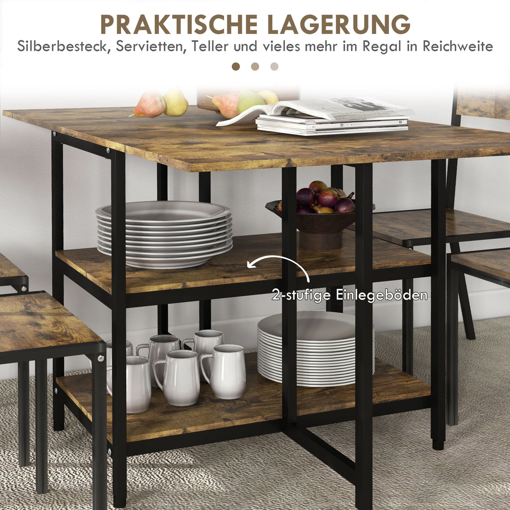 HOMCOM Esstisch Klapptisch klappbarer Esstisch, Industriedesign, 140 cm x 80 cm x 75 cm, Braun + Schwarz